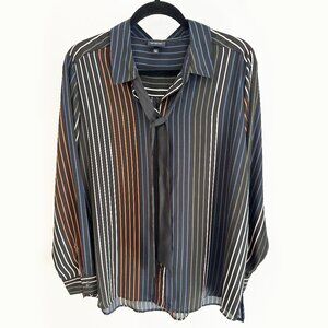 Who What Wear Stripe Shirt with Tie Black XXL